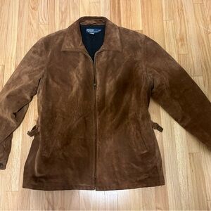 Vintage Polo Ralph Lauren Suede Leather Jacket Wool Lined Medium Distressed